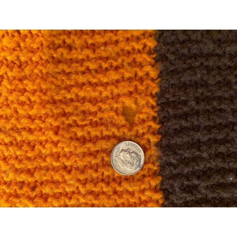Handmade Knit Orange‎ Brown Throw Blanket with Polka Dot Design Home Decor
